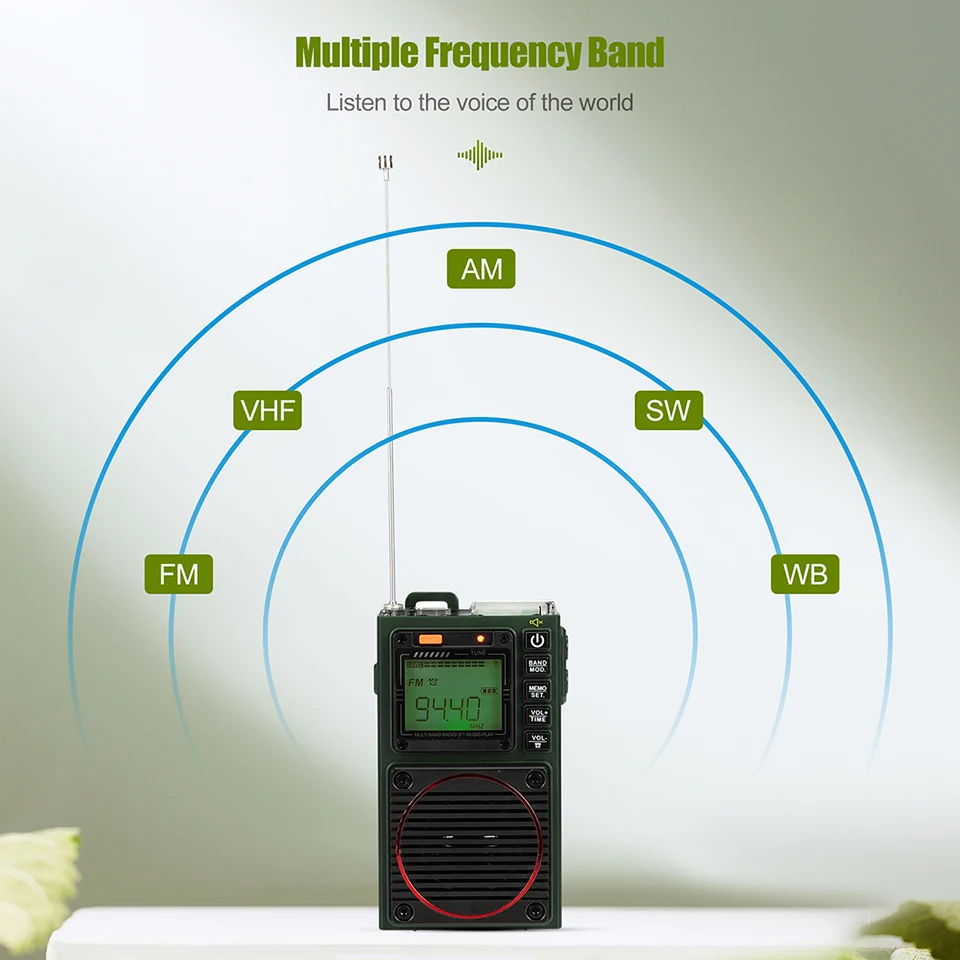 Retekess TR111 Radio FM Portable Radios AM FM Mini Ham Radio Shortwave Emergency Amateur Radio Multiband SW VHF WB Alarm Clock