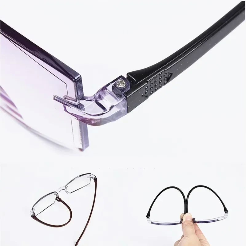 Bifocal Retro Reading Glasses for Men and Women Rimless Computer Eyesglasses Anti Blue Light Blocking Plano Eyewear 0 To +4.0