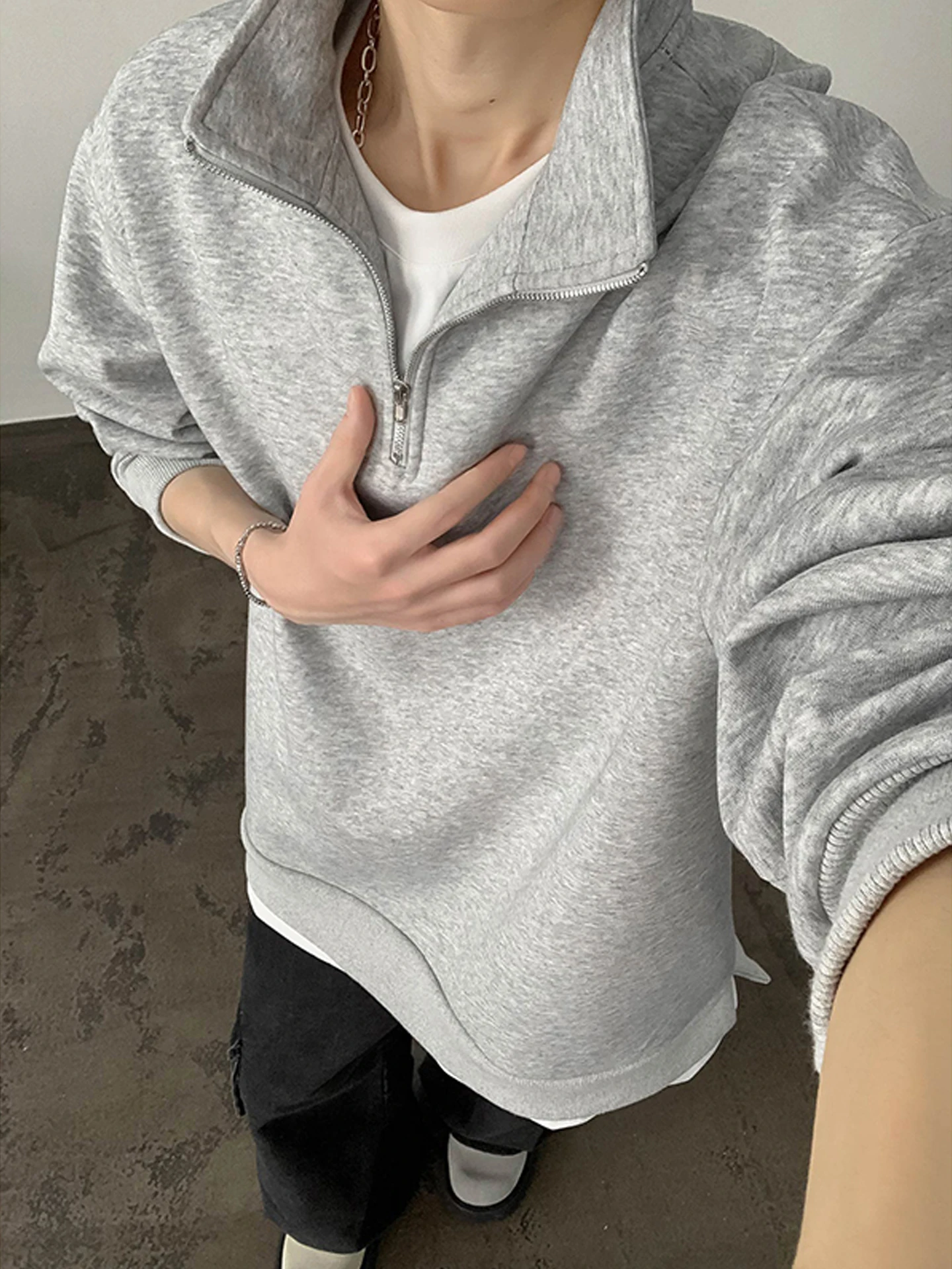 

Мужская толстовка в американском ретро-стиле, осенне-зимняя, утепленная, с длинными рукавами, свободного кроя, на молнии, с воротником-стойкой, модная базовая модель