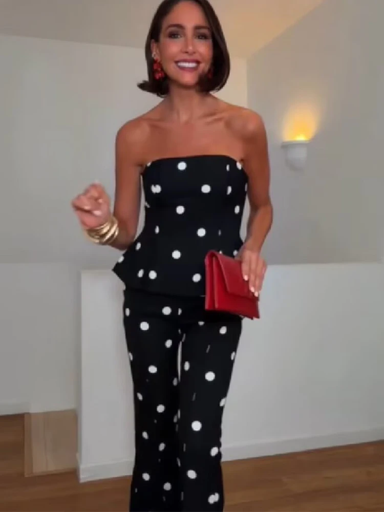 Women's Long Jumpsuit Slimming Ruffles Sleeveless Backless Female Romper Fashion Polka Dot Printed Elegant Holiday Outfit