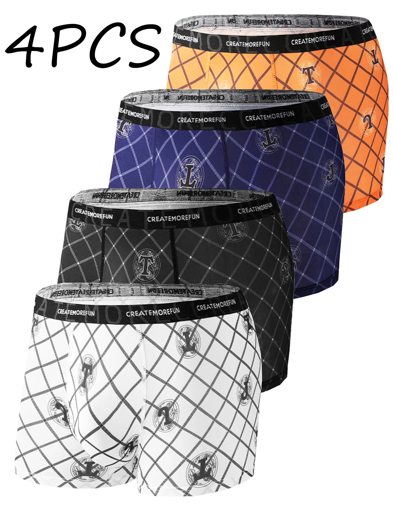 

Gingham Print T-Shirt Bomber 4-Pack Men's Boxer Briefs, Soft Everyday Underwear, Multiple Colors and Sizes, Machine Washable, Co