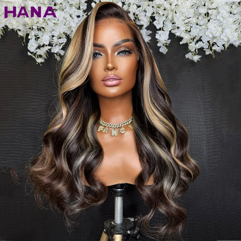 

Highlight Brown Blonde Color Body Wave Transparent Lace 13x4 13x6 Lace Frontal Wig PrePlucked Remy Human Hair Wavy Wig For Women