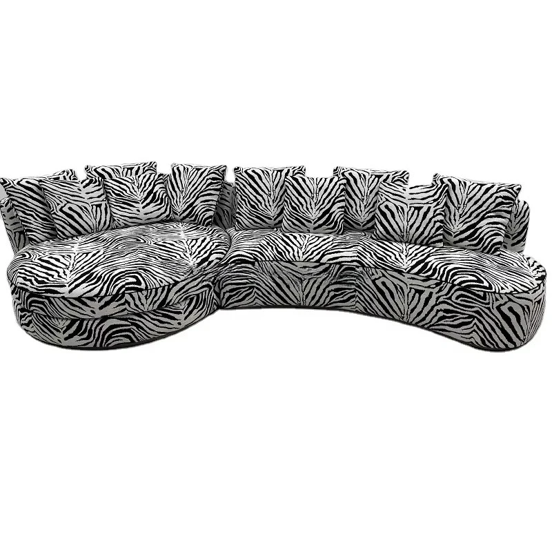 ^Italian Classical Luxury and Cozy  Modular Zebra Stripe Curved  Sofa Villa Living Room Furniture Blue and White Porcelain Sofa