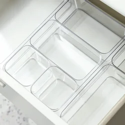 Caja transparente de almacenamiento, contenedor de plástico para escritorio, cajón, mesa, joyero, organizador de maquillaje