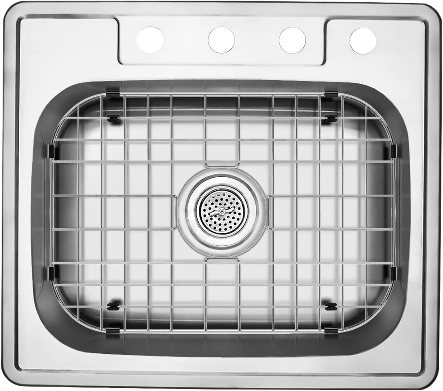 25 in. 20-Gauge Stainless Steel Top Mount Rectangular Single Bowl Kitchen Sink (Sink & Grid)