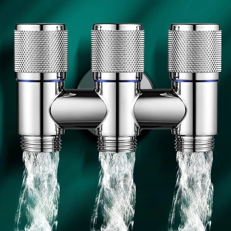 One‑In‑Three‑Out Angle Valve, 4‑Way Multi‑Control Water Diverter Valve, Auto Stop for Washing Machine Inlet