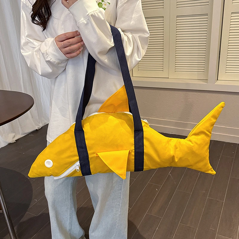 Shark Doll Bag Female Fashion Casual Cartoon Handbag Oversize Nylon Shoulder Bag Japanese Style Leisure Travel Totes Simple