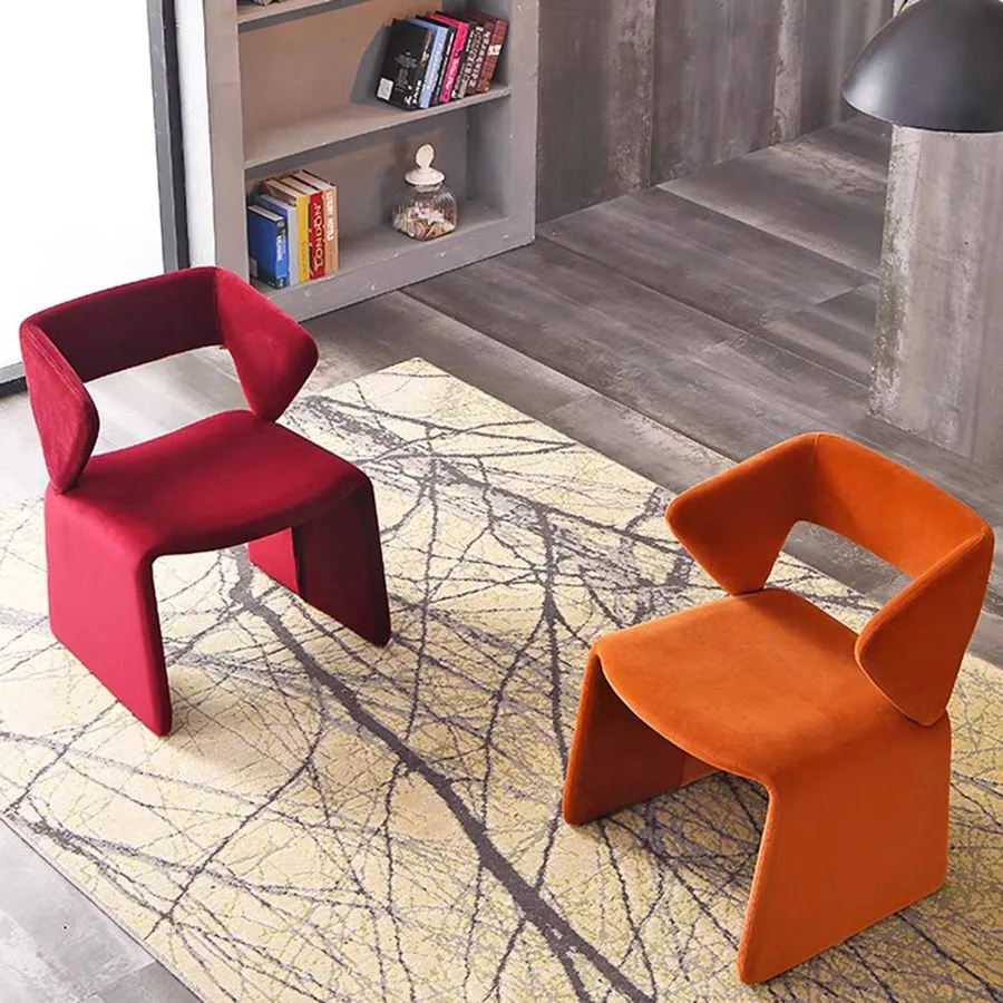 Neoclassical Design Dining Chair Unique Plush Waterproof Trendy Back Upholstered Arm Rest Chairs Orange Chaise Modern Furniture