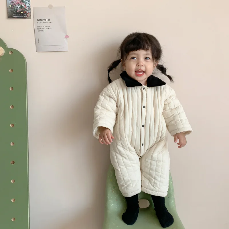 

Jenny&Dave Korean style baby jumpsuit for autumn and winter, plush and thickened casual climbing clothes, half year old baby, t
