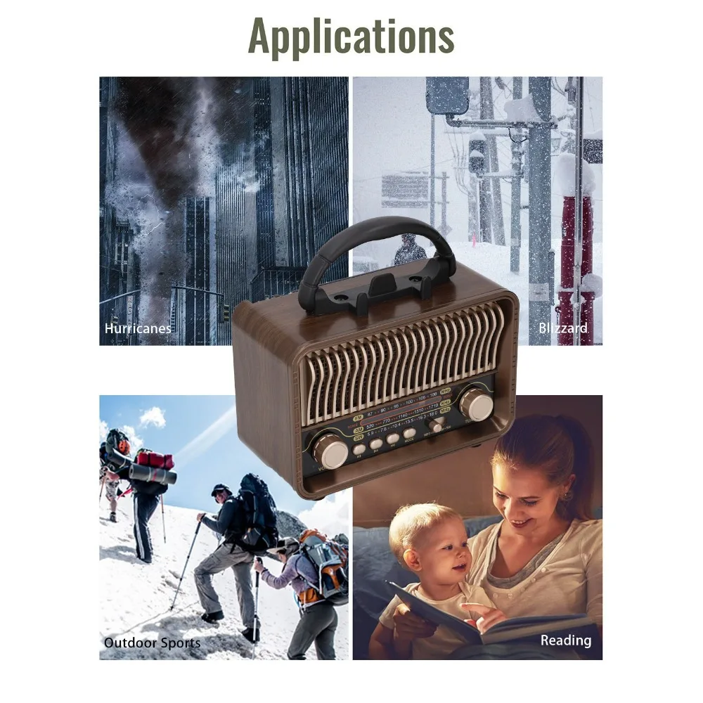 Portable Multi-functional Full Band Radio Bluetooth 5.4 Wood Grain Retro Radio Handhold Stereo AM FM Radio Outdoor Use