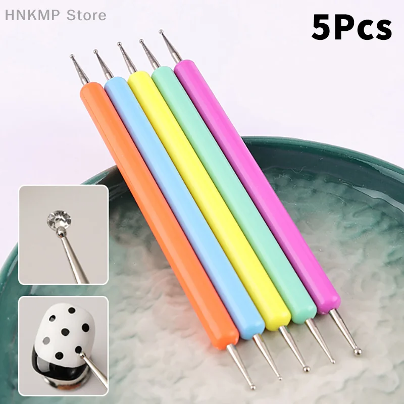 

5Pcs Double Head Point Drill Pen Dot Painting Point Pen Nail Art Brush Salon Dotting Manicure Tool Multicolour