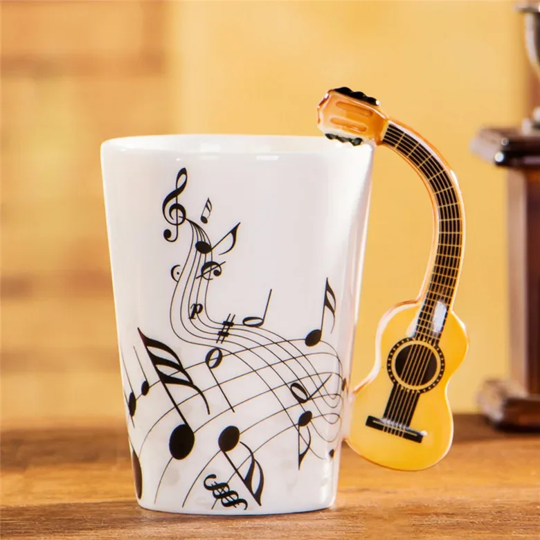 240ml Creative Music Ceramic Mug Guitar Violin Style Cute Coffee Tea Milk Stave Mugs and Cups with Handle Novelty Gifts