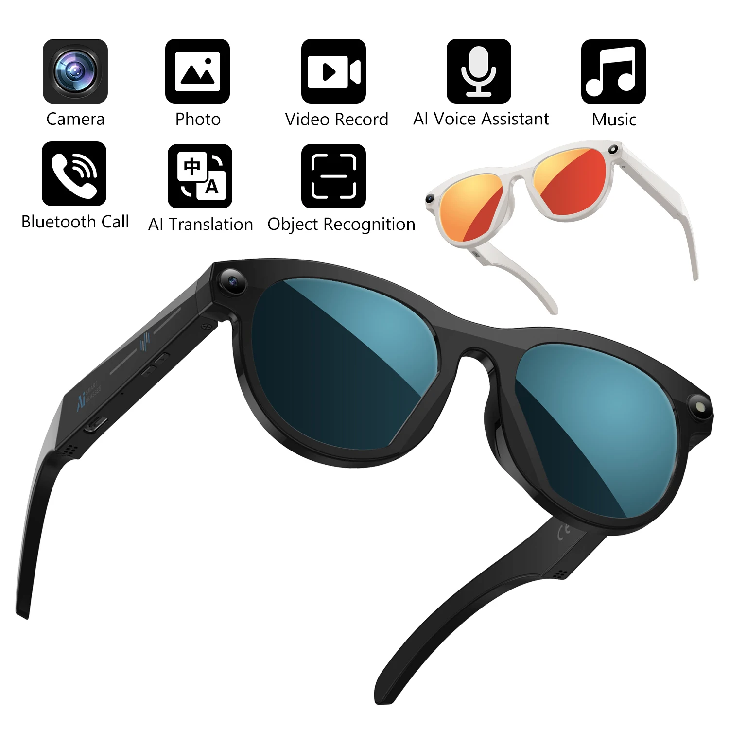 

AI Smart Camera Glasses Bluetooth Call Voice Assistant Translation Wireless Headphones Outdoor Sports Sunglasses New