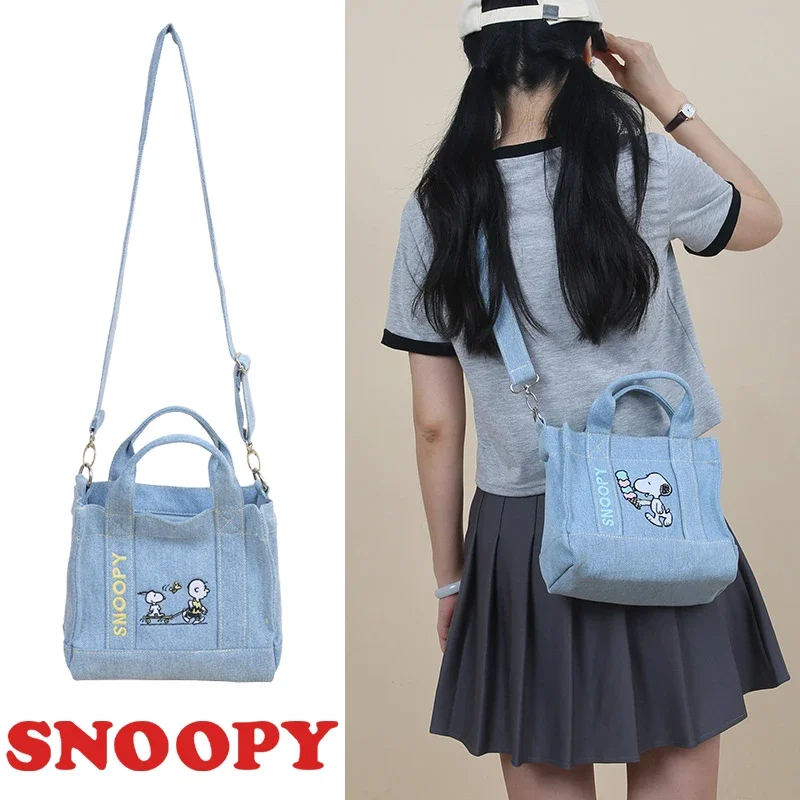 

Snoopy Messenger Bag Women Cute Denim Cartoon Shopping Travel Handbag Anime Student Girls Kawaii Zipper Makeup Shoulder Bag Gift