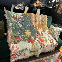 American Retro Cartoon Blanket Cotton Thread Carpet Warm Christmas Tree Squirrel Deco Living Room Leisure Tapestry Sofa Towel