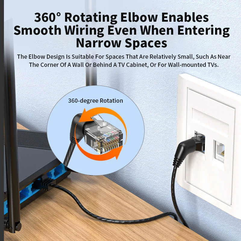 Elbow RJ45 Broadband Network Wire Thin Bend CAT6A 10G Ethernet Cable 360 Degree Rotating Cat6A 10Gigabit Finished Jumper Line