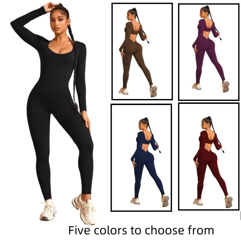 Long sleeve trousers jumpsuits, back cut design, beautiful hip line, clothing suitable for sports and exercise