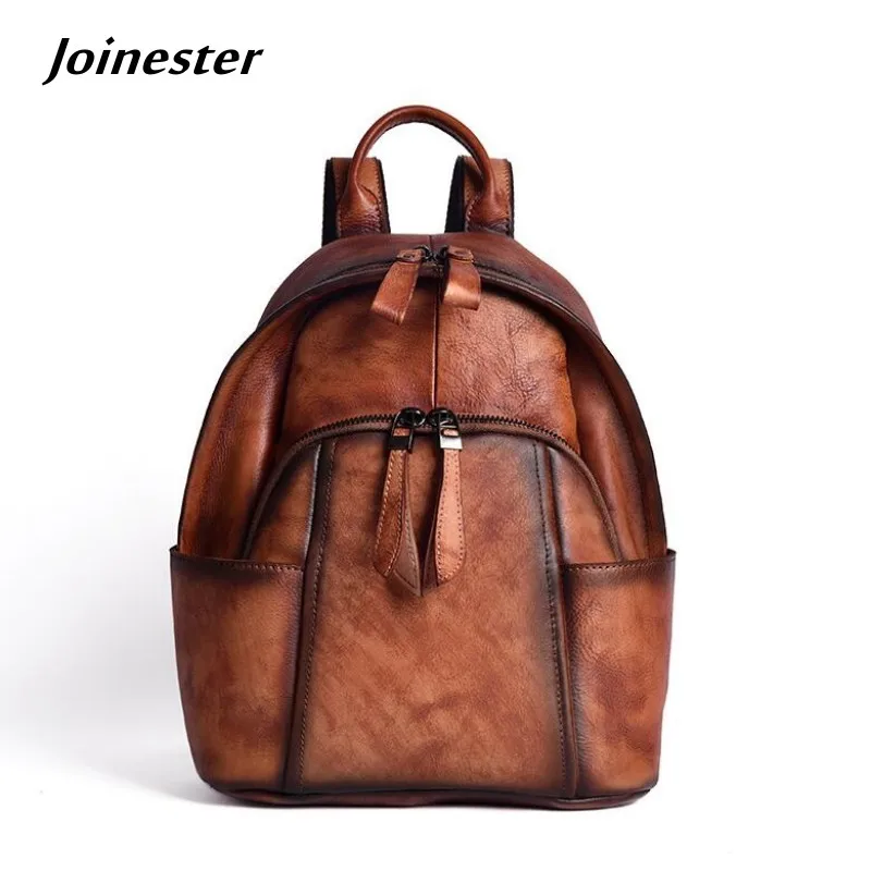 

Genuine Leather Women Vintage Backpack Multifunctional Casual Travel Bag for Girls Pure Color College Style Schoolbag