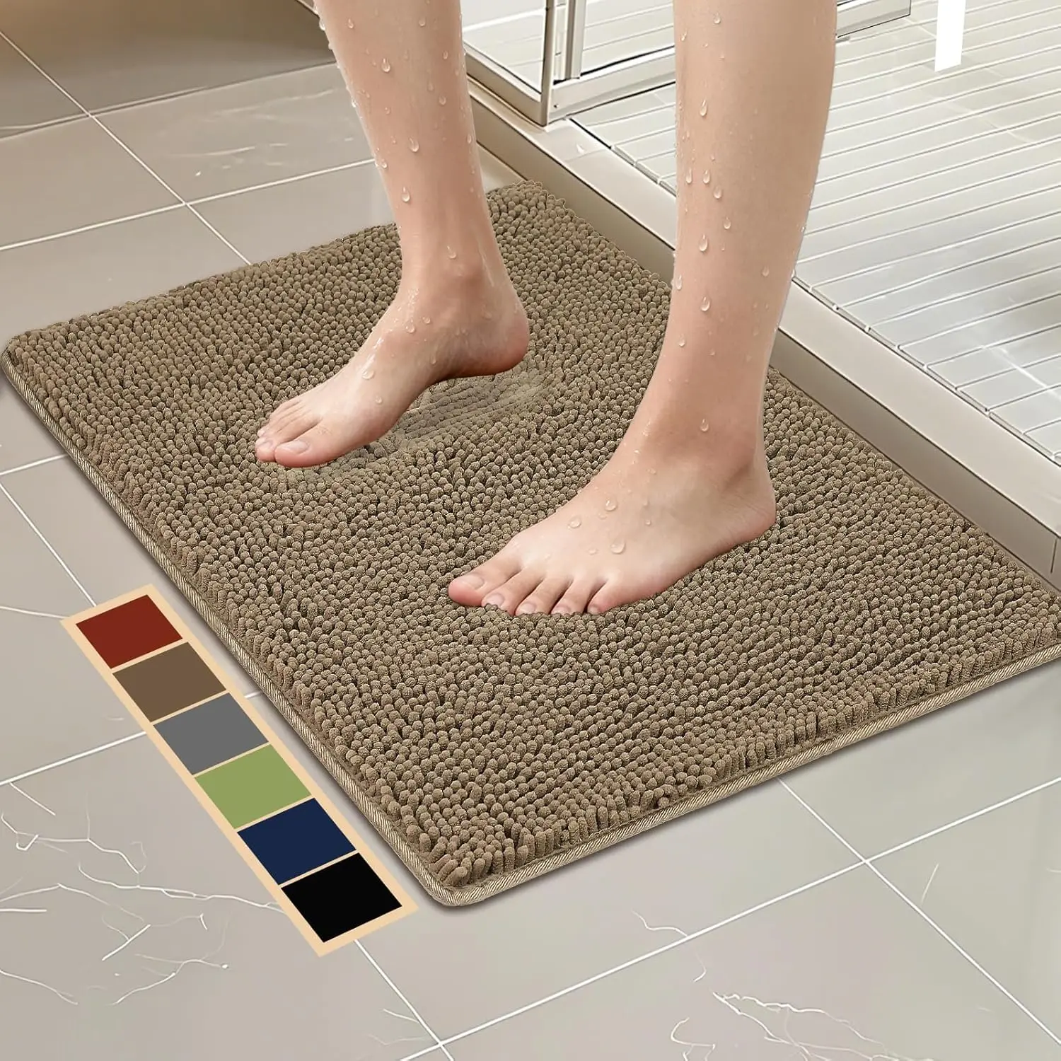 

30x20 Chenille Bath Mat – Non-Slip with Backing Bath Rug Ultra-Absorbent and Machine Washable Bathroom Mat Quick-Dry De