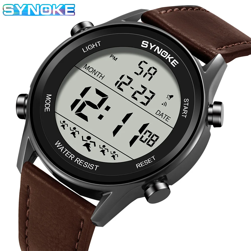 Belt Retro Watch For Men Outdoor Sports Multifunctional Waterproof Large Screen Display Luminous LED Digital For Men Fashion