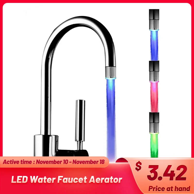 VEHHE LED Water Faucet Aerator Temperature Control 3 Color Lights Waterfall Glow Shower Stream Tap Kitchen Bathroom Accessory