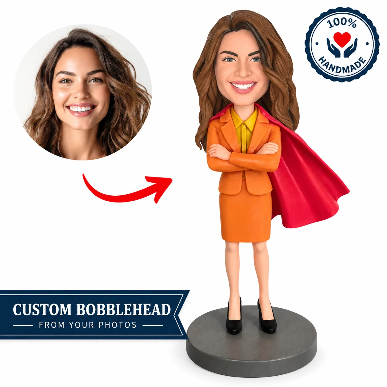Custom Businesswoman Bobblehead with Cape Personalized Figurine from Photo Handmade Boss Coworker Gift