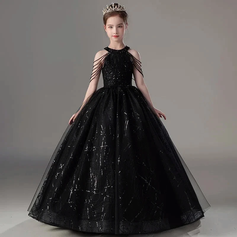 Children Birthday Party Elegant Tulle Long Dresses School Evening Gala Kids Host Fashion Gowns Christening Costumes 12-14 Years