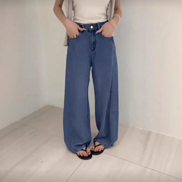 Wide Leg Pants Mom Jeans Women Vintage Denim Trousers Stretch High Waist Washed Distressed Streetwear Basic Floor Length 2025