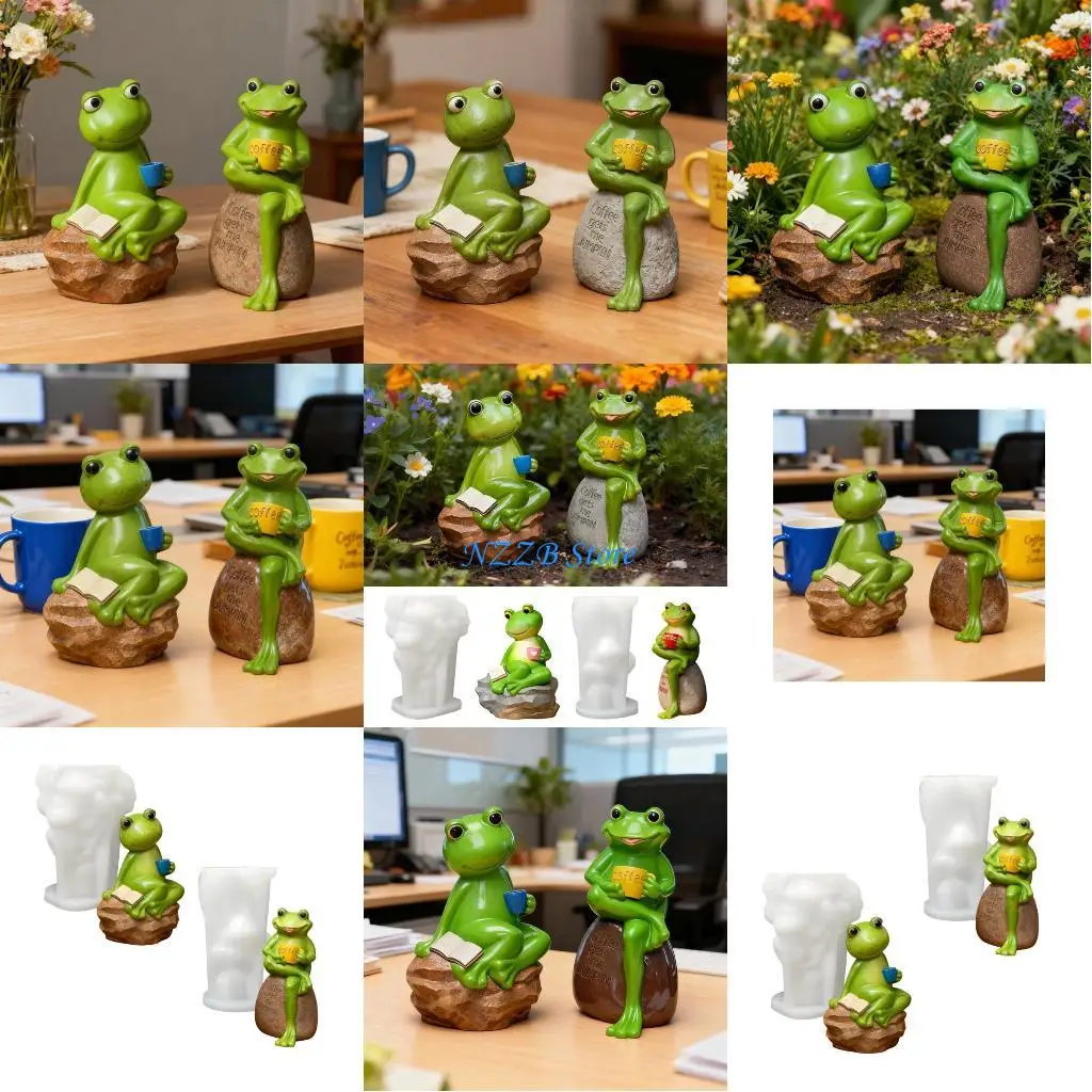 

T21F Set of 2 Practical Craft Mold Frogs Handmade Supplies Ornament Moulds Silicone Texture for Clay Wax Resin Crafting