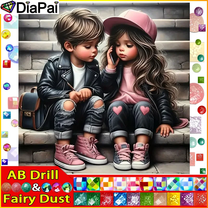 

DiaPai Fairy Dust AB DIY алмазная живопись "Девочка мальчик" полная дрель квадратная круглая Алмазная вышивка 5D алмазное украшение