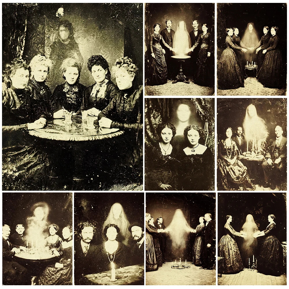Witches Sabbath Gathering Gothic Photography Wall Art Print,Eerie Witches And The Dead Horror Art Poster Print Home Decoration