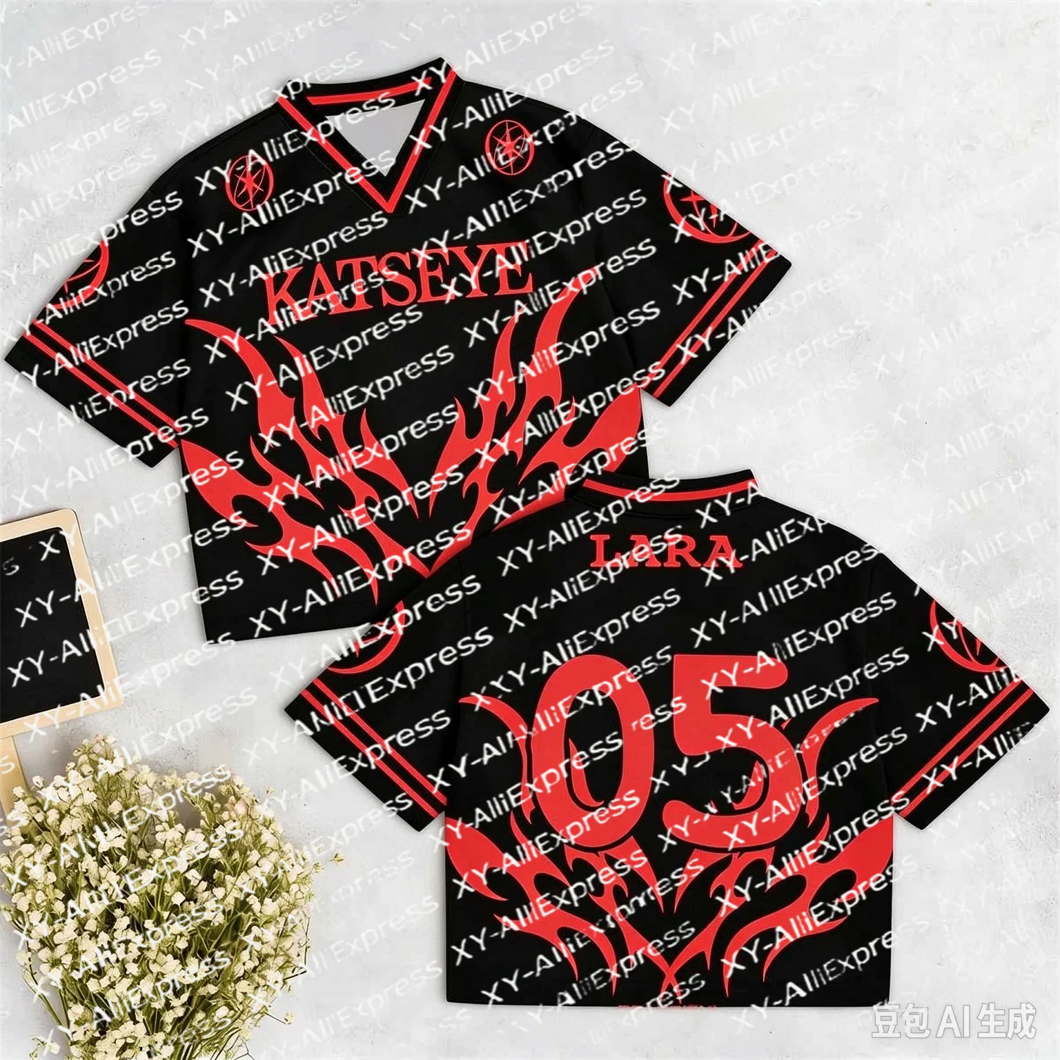 Lightweight V-Neck Athletic Shirt, Breathable Short Sleeve Jersey for Match Day, Outdoor Hangout and Casual Streetwear