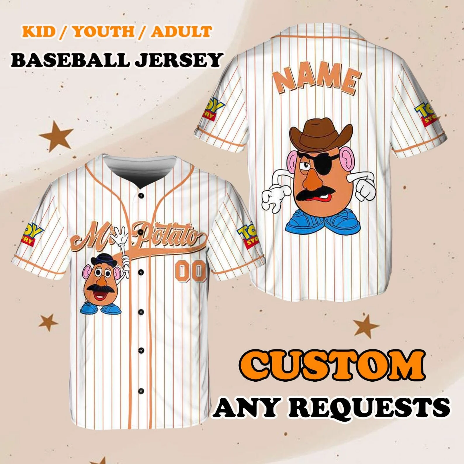 

Бейсбольная майка Disney Toy Story Potato Mrs Porato, летние мужские и женские повседневные рубашки, бейсбольная форма с короткими рукавами