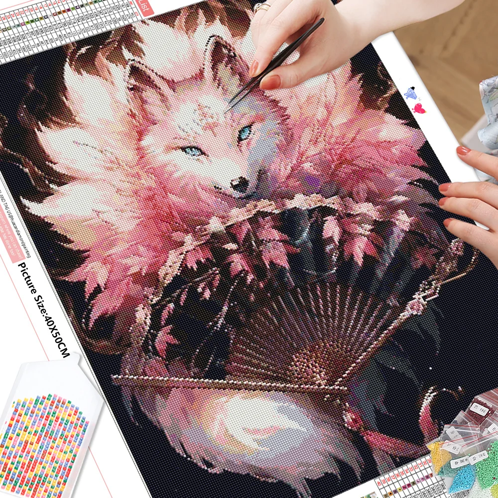 HUACAN 5D DIY Diamond Painting Animal Diamond Mosaic Fox New 2024 Art Home Decoration Craft Kit Gift