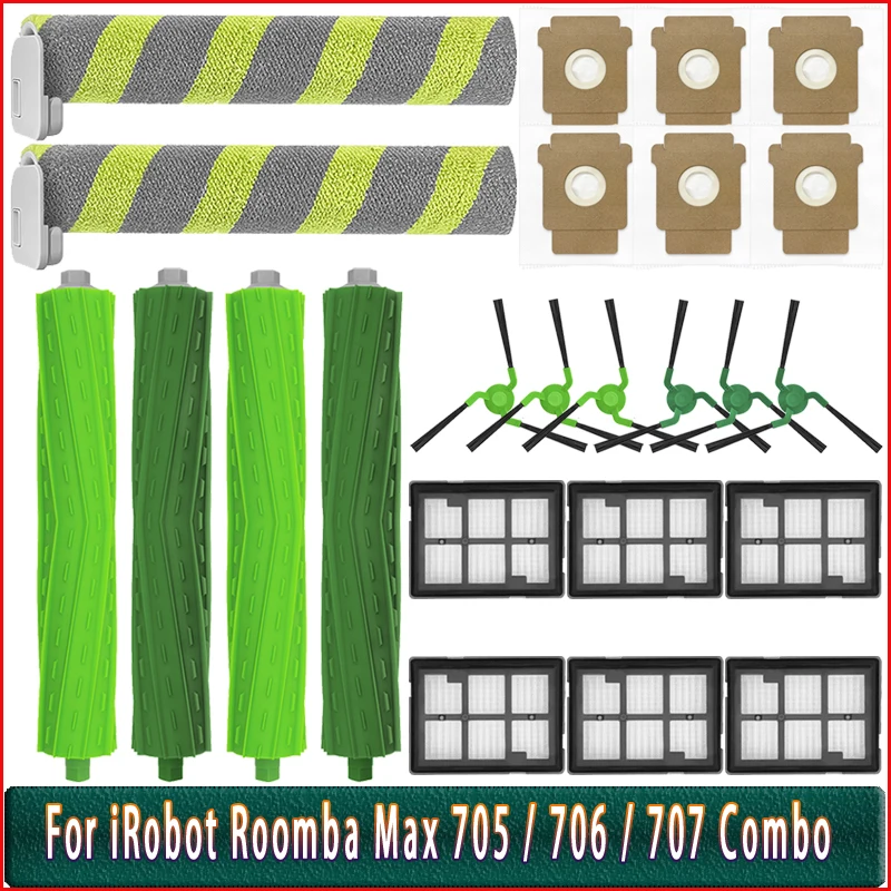 Hauptseitenbürste, Filterbeutel, Wischmopp, Staubbeutel für iRobot Roomba Max 705 Combo 706 / 707 Combo Staubsauger Ersatzteile Zubehör