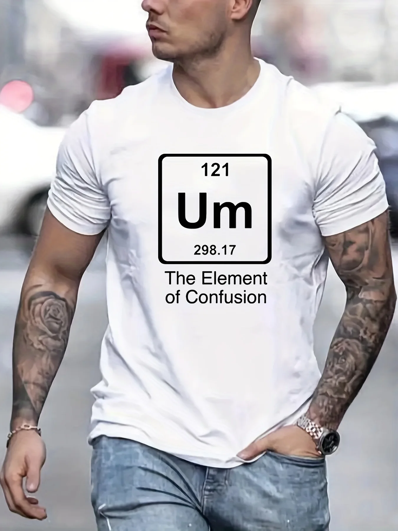 UM THE ELEMENTS OF CONFUSION Letter Graphic Print Men's Creative Top, Casual T-shirt, Men's Tee For Summer Outdoor