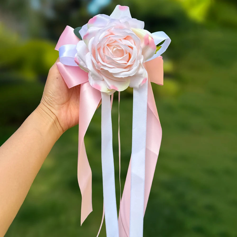 2 Stück Künstliche Rosen-Dekorblumen mit Saugnapf für Hochzeitsauto-Rückspiegel-Dekoration, Zeremonie-Stuhlrücken-Blumendekoration, Empfang