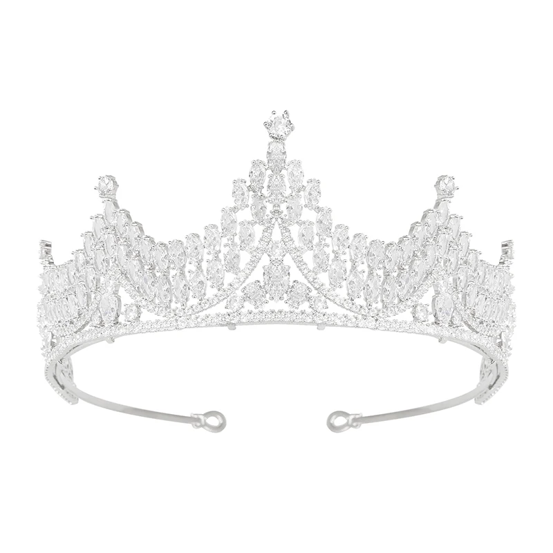 YYSuniee Luxury Bridal Crown Tiara Stylish Chic Oval Cubic Zirconia Silver Plated Brass Metal Headpiece for Wedding Pageant