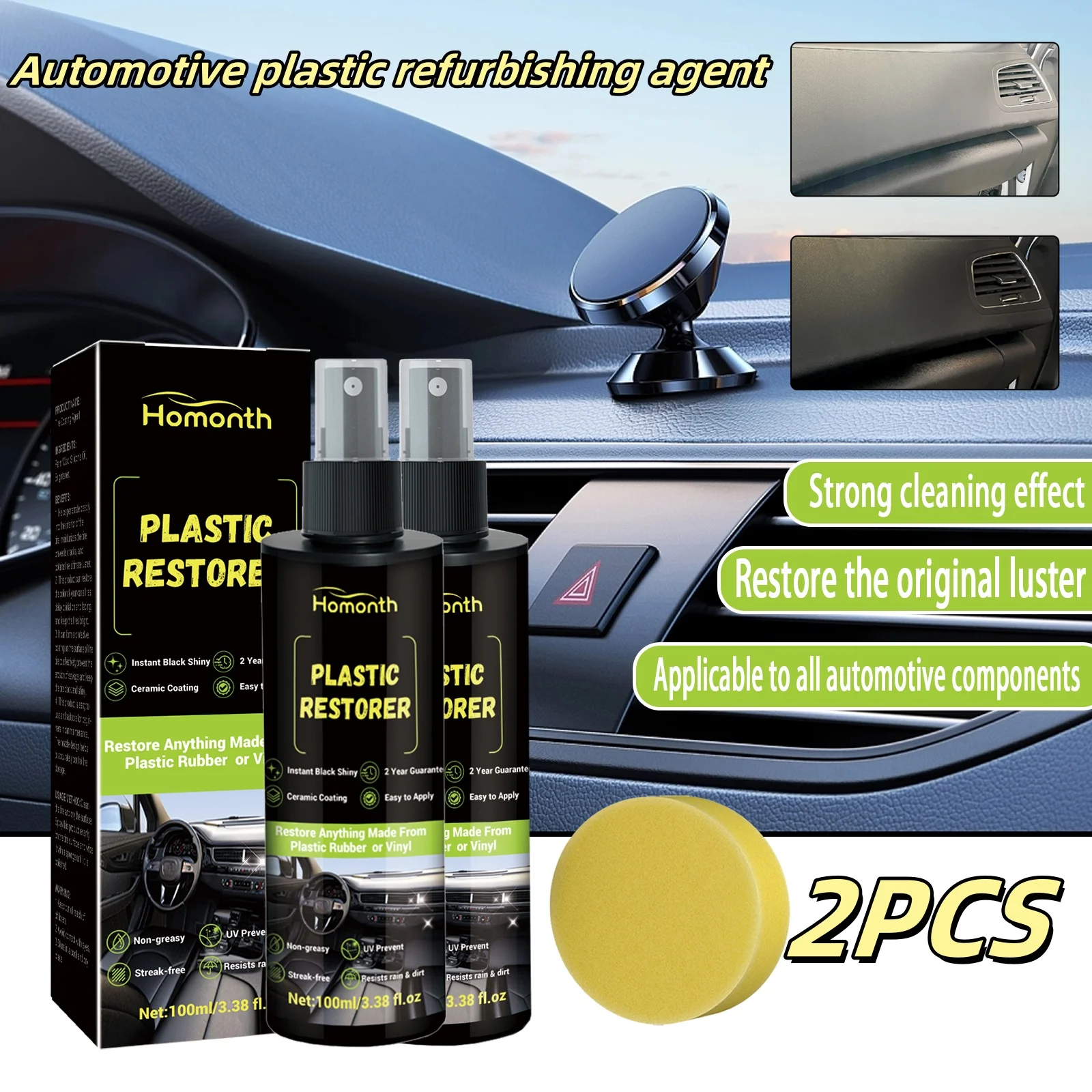 

2PCS Car Plastic Renovator Back To Black Gloss Trim Hydrophobic Liquid Leather Plastic Restorer Polish Lasting Protects Exterior