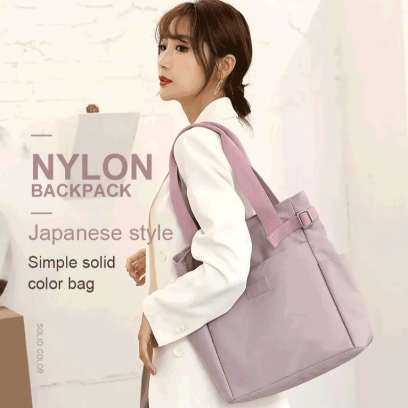 Women\'s bag Handheld diagonal cross solid color large capacity simple college students cramming bag ins women\'s bag nylon bag