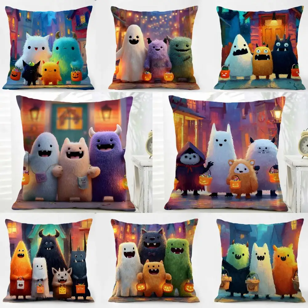 Spooky Festive Halloween trick or treat Style Cushion Cover Iceland Washable Linen Soft  for Daily Sofa Bed Home Room Decor