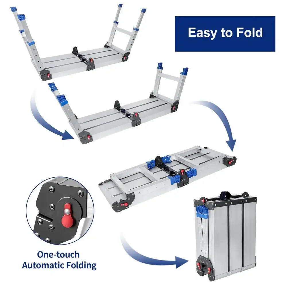 調節可能なアルミニウム製折りたたみ式作業プラットフォーム、滑り止めステップスツール、高さ調節可能なキャリーハンドル、容量330ポンド、簡単な取り付け