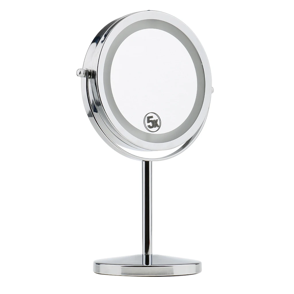 Double-Sided LED Lighted Makeup Mirror 1x/5x Magnification Tabletop 360 Degree Swivel Mirror