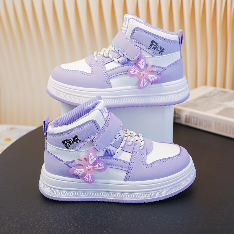 

High Top Breathable Sneakers Kids Girls Sports Running Casual Shoes Leather Non-slip Soft Soled Children Tennis Outdoor Shoes