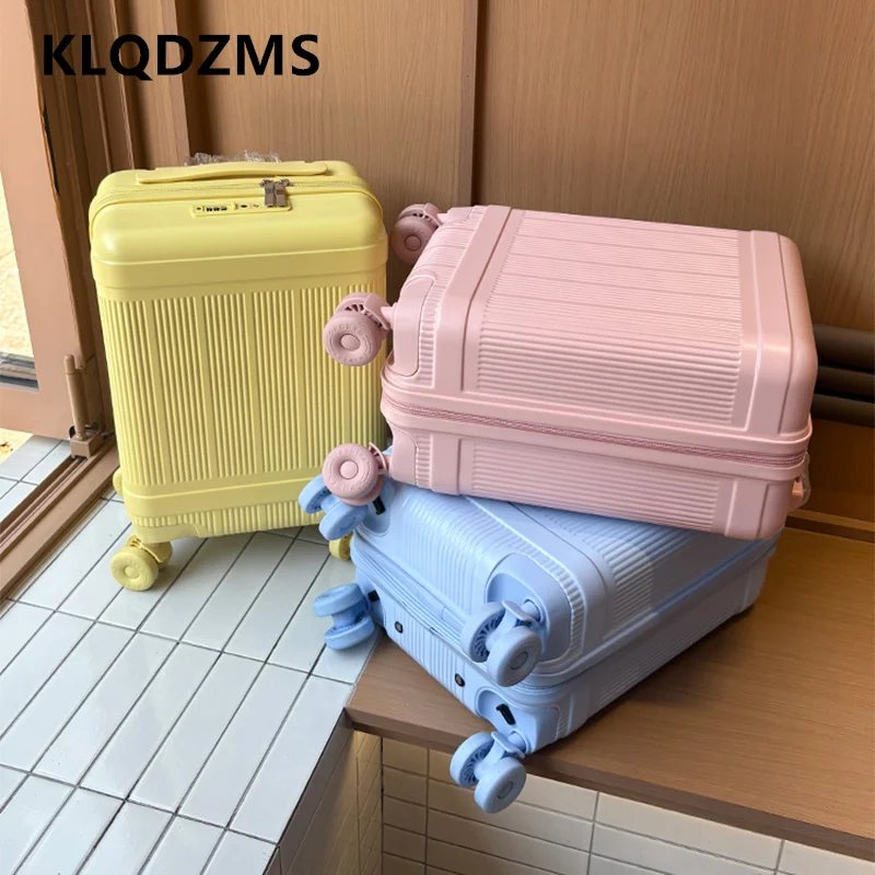 

KLQDZMS Cabin Suitcase New ABS+PC Front Opening Boarding Case Laptop Trolley Case 18 Inch Women's Carry-on Travel Luggage