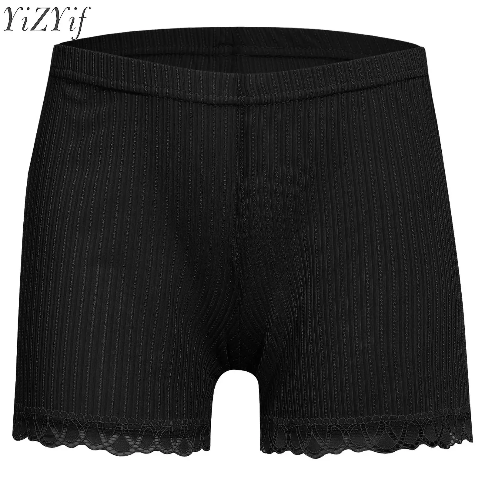 Kids Girls Ballet Dance Boxer Shorts Lace Trim Ribbed Shorts Elastic Waistband Solid Color Bottoms Gymnastics Panties Underwear