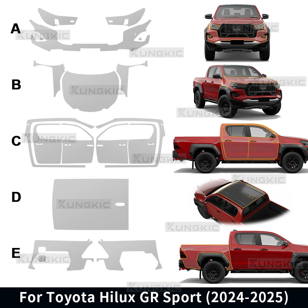 

Для Toyota Hilux GR Sport 2024 2025, комплект прозрачной пленки для защиты от краски, прозрачная наклейка из ТПУ с защитой от царапин, наклейка на корпус