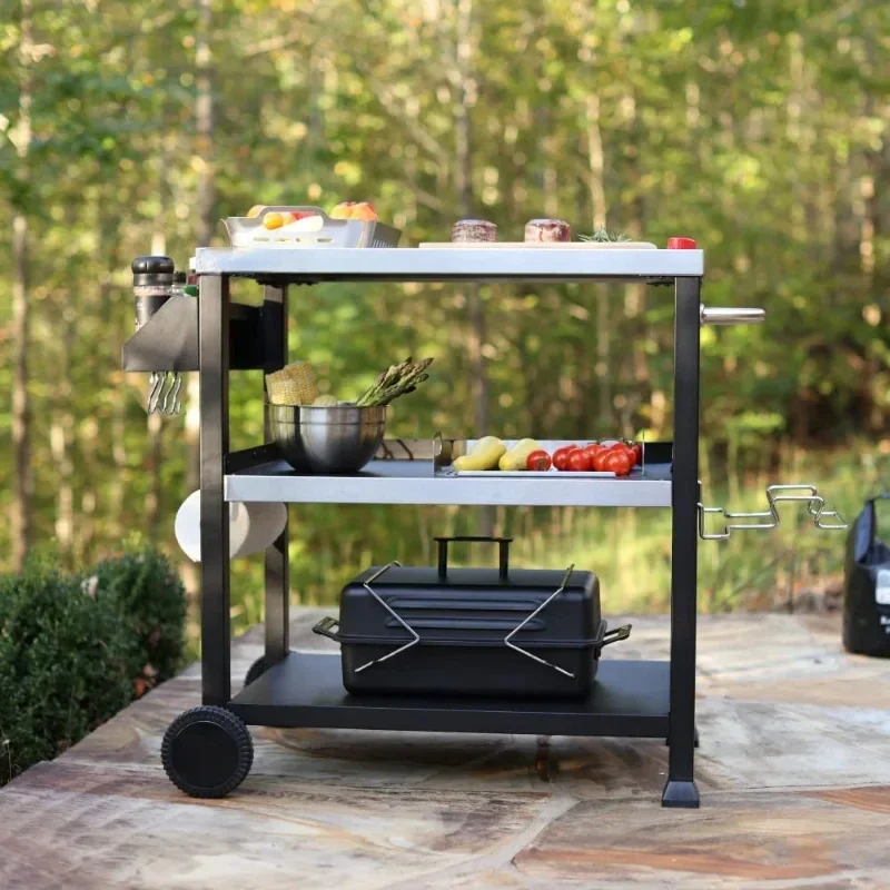 

Luxury Outdoor Home Outdoor Barbecue Home Firewood Charcoal Heating Courtyard Wheel BBQ Cart BBQ Dining Cart Push