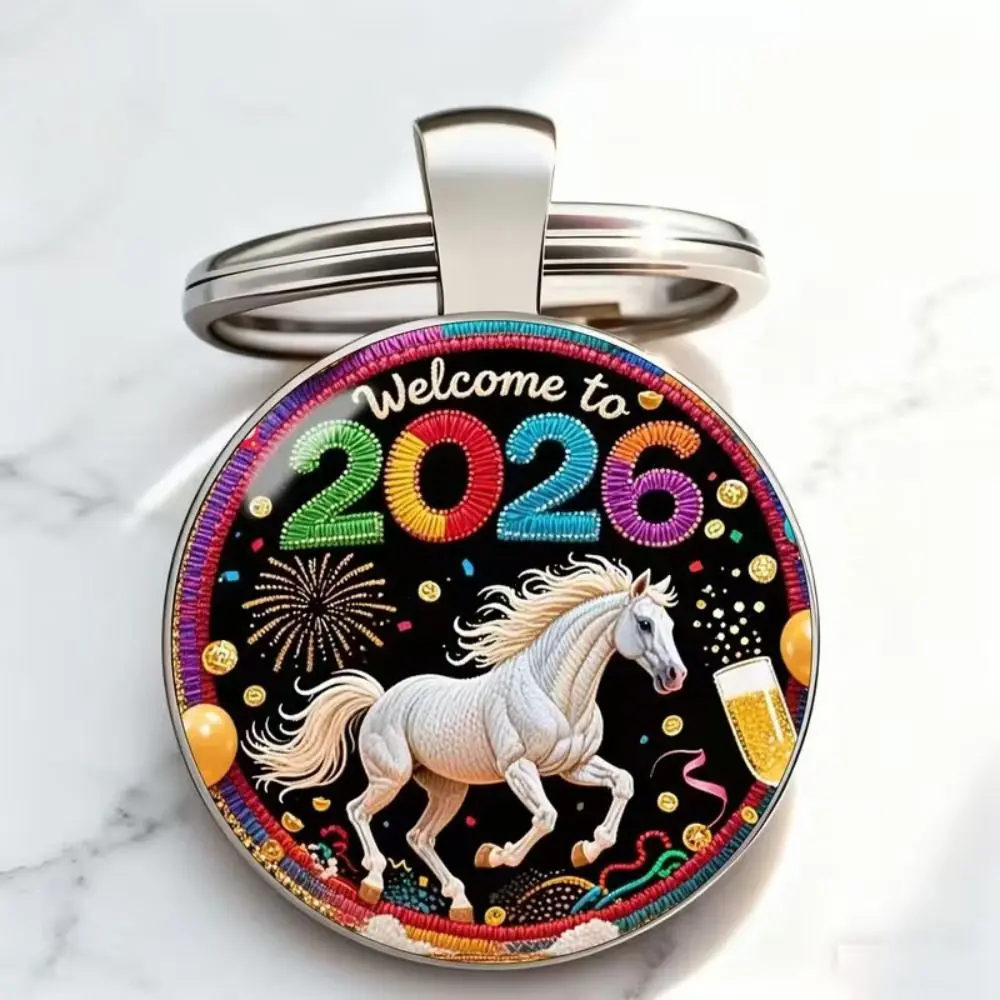 

Fashion 2D Flat Horse Pattern Keychain Round Colorful New Year 2026 Keychain Pendant Vivid Unique Animal Horse Keychain Gifts