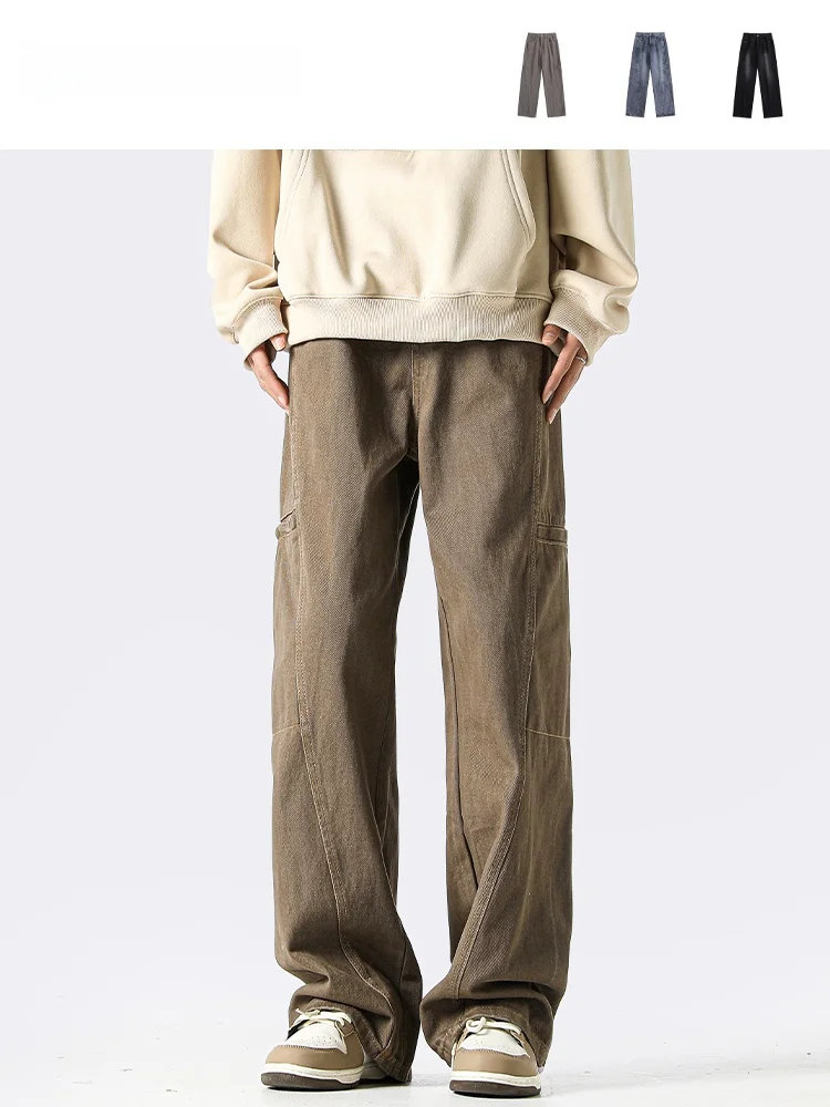 

Cleanfit Loose Wide Leg Straight Jeans Men's American High Street Waed out Faion Long Trousers Youth Casual Summer Jeans